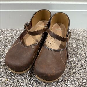 Dansko Brown Leather Mary Jane Clogs